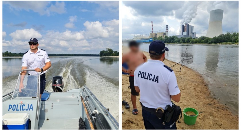 Zdjęcie: Funkcjonariusze w policyjnej łodzi przeprowadzają m.in. kontrole trzeźwości 