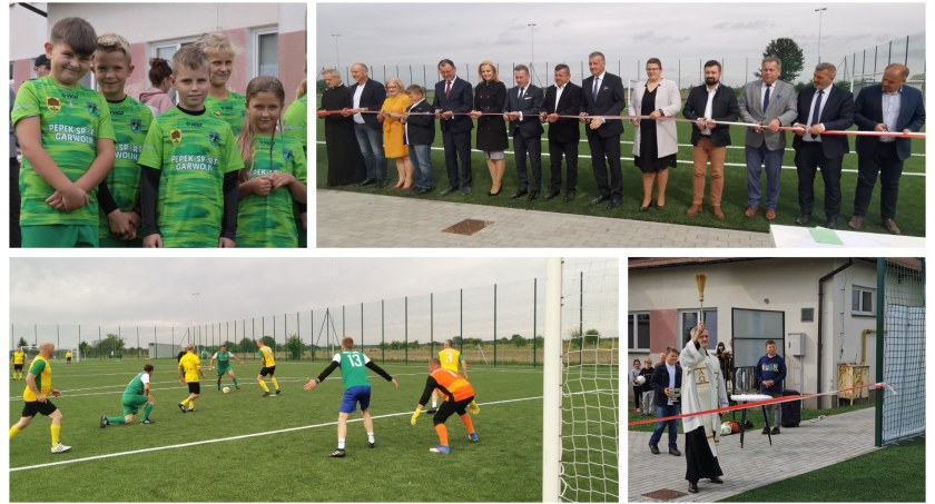 Zdjęcie: Uroczystość otwarcia boiska w Uninie miała wymiar oficjalny i sportowy
