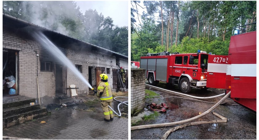 Zdjęcie przedstawia strażaków w akcji. Gaszenie pożaru trwało ponad 2 godziny