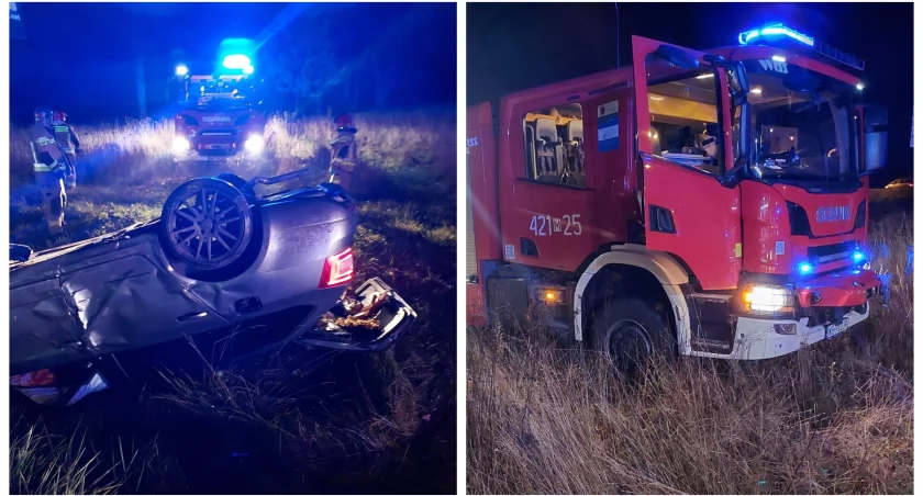 Zdjęcie: Skoda dachowała na mokrej nawierzchni