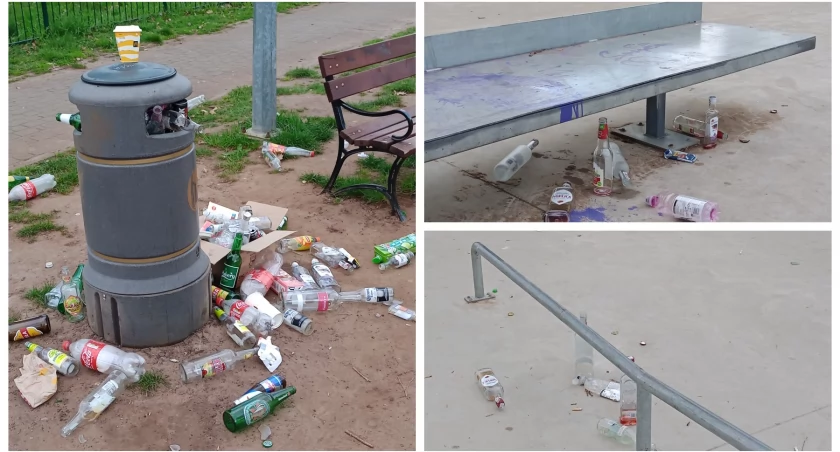 Zdjęcie: Na skateparku po nocy z piątku na sobotę leży mnóstwo butelek po wódce, piwie i napojach