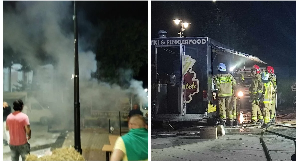 Pożary - interwencje straży, Pożar foodtrucka Poszkodowane osoby - zdjęcie, fotografia