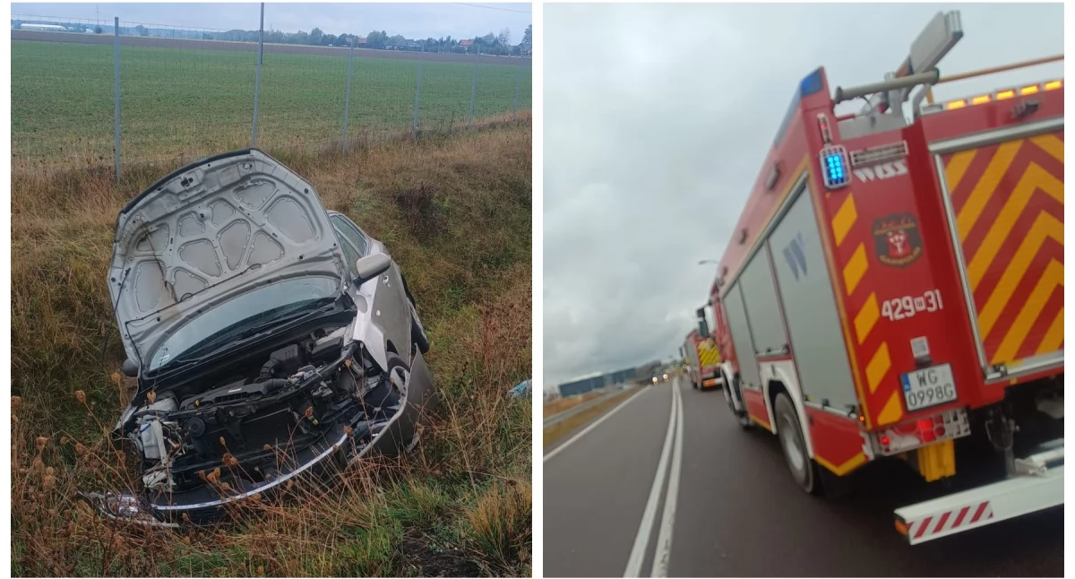 Wypadki drogowe , Stracił panowanie pojazdem wypadł drogi - zdjęcie, fotografia