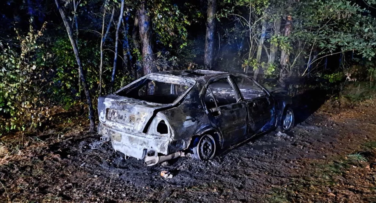 Pożary - interwencje straży, Samochód spłonął doszczętnie - zdjęcie, fotografia