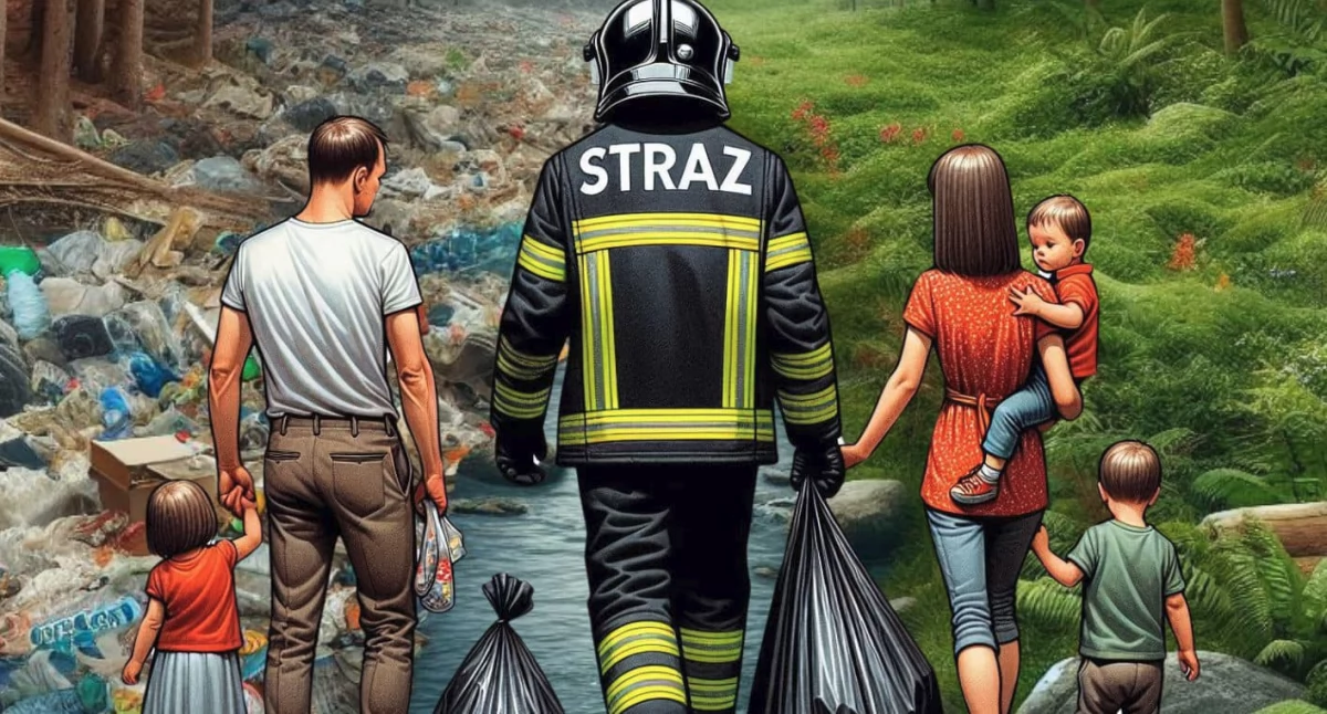 W Powiecie, Strażacy straży czystego środowiska dołącz akcji sprzątania lasu! - zdjęcie, fotografia