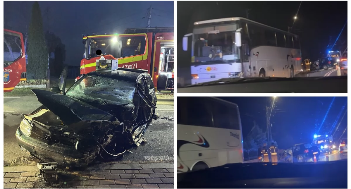 Wypadki drogowe , Samochód osobowy zderzył autobusem Video miejsca wypadku - zdjęcie, fotografia