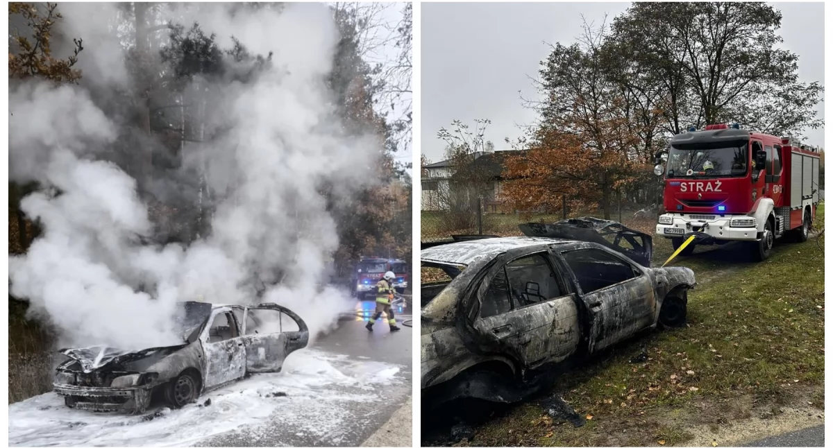 Pożary - interwencje straży, Samochód spłonął doszczętnie - zdjęcie, fotografia