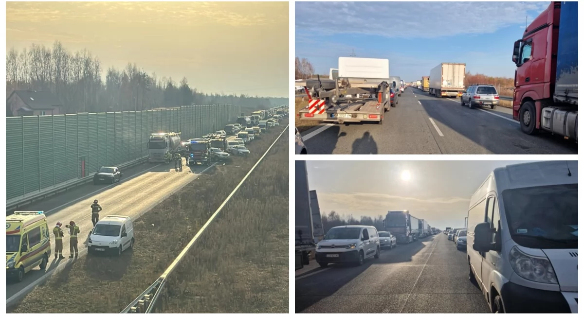 Wypadki drogowe , Wypadek Ciężarówka cementem uderzyła osobówkę kolejne - zdjęcie, fotografia