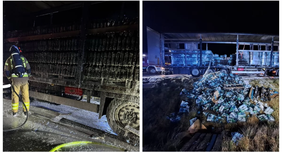 Pożary - interwencje straży, Spłonęła naczepa wypełniona towarem - zdjęcie, fotografia