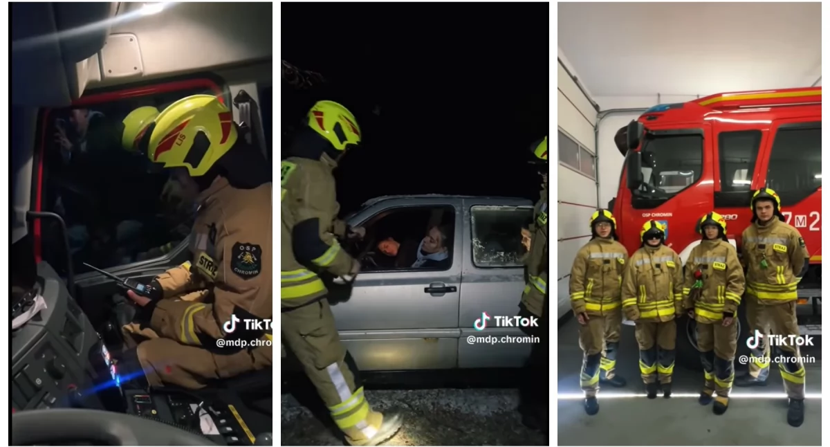 Inne Ciekawostki, Wypadek osoby uwięzione aucie sprzętu tiktokiem strażacy proszą piłę! - zdjęcie, fotografia