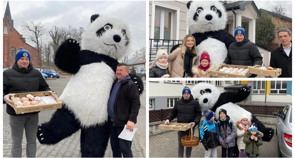 Inne Ciekawostki, Sołtys przewodniczący panda rozdawali pączki - zdjęcie, fotografia