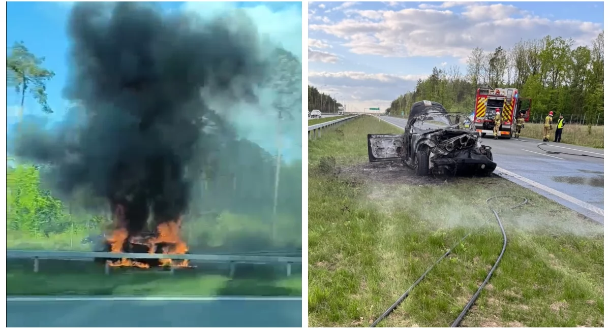 Pożary - interwencje straży, Volkswagen stanął płomieniach! Czytelniczka nagrała pożar samochodu - zdjęcie, fotografia