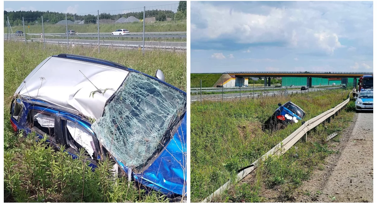 Wypadki drogowe , Samochód dachował osoby szpitalu - zdjęcie, fotografia