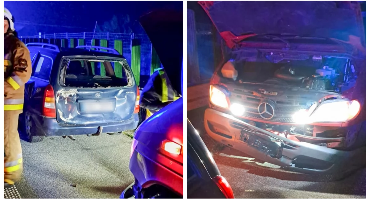 Wypadki drogowe , Kolizja Mercedes najechał - zdjęcie, fotografia