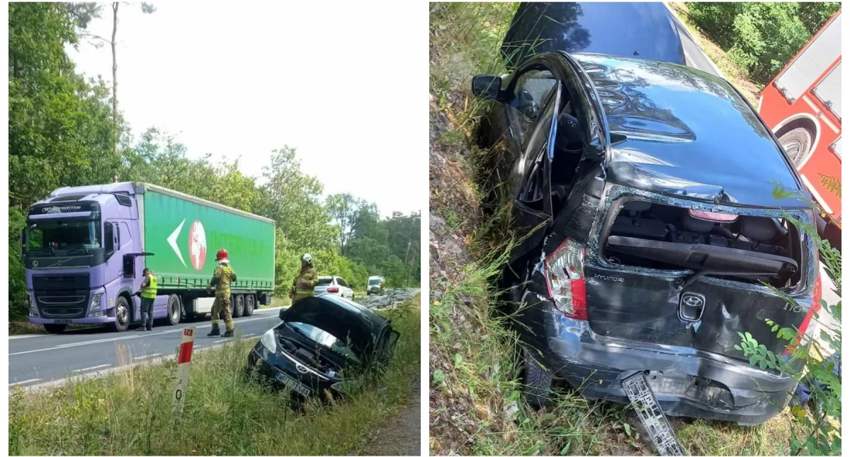 Wypadki drogowe , Ciężarowe volvo uderzyło osobówkę Ranny kierowca hyundaia szpitalu - zdjęcie, fotografia