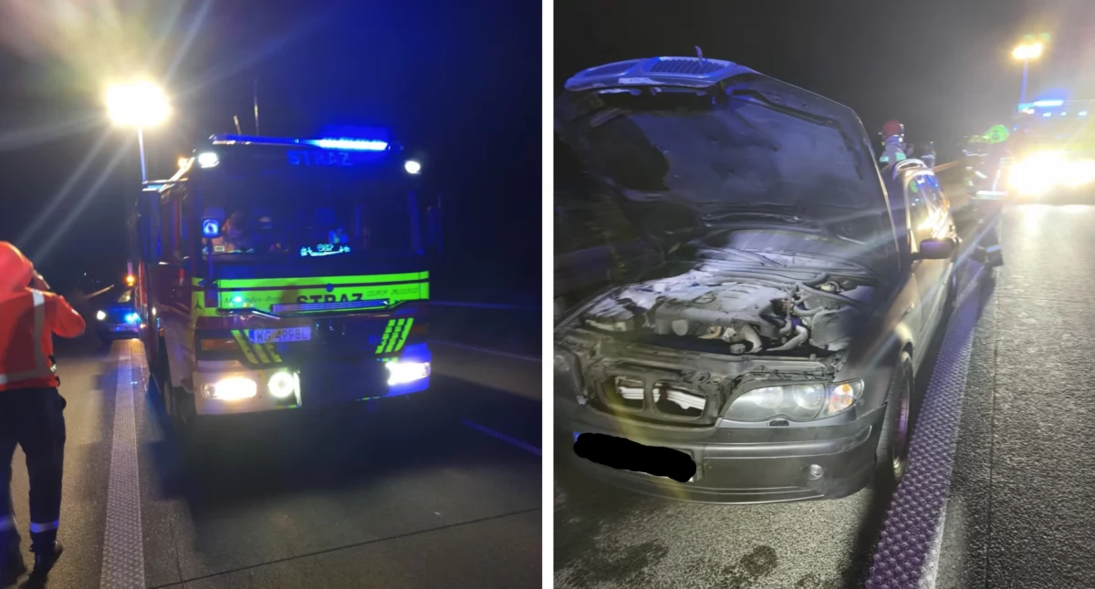 Pożary - interwencje straży, Podróżujący ugasili pożar samochodu - zdjęcie, fotografia