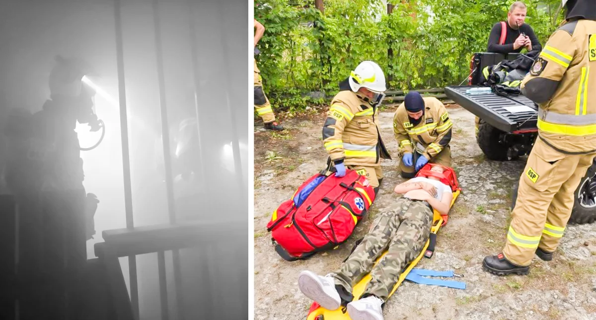 Inne Powiat, uwięziony strażak ewakuacja balkonu Jednostki ćwiczyły realistycznych warunkach - zdjęcie, fotografia