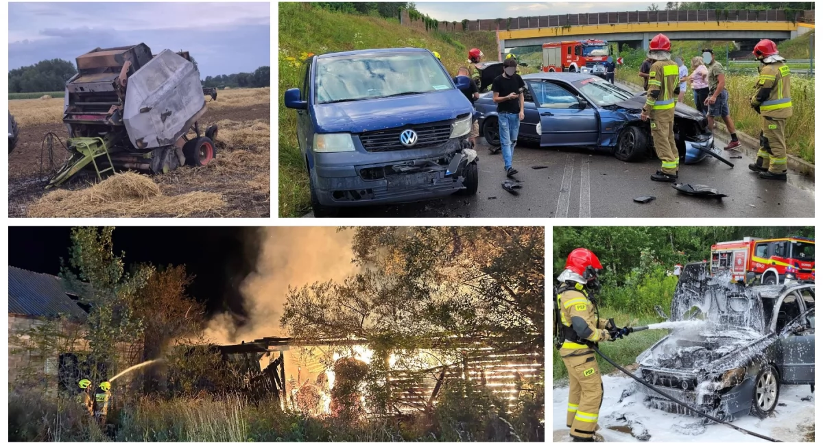 Pożary - interwencje straży, Seria pożarów żniwa samochody ogniu wypadki Kronika działań strażaków - zdjęcie, fotografia