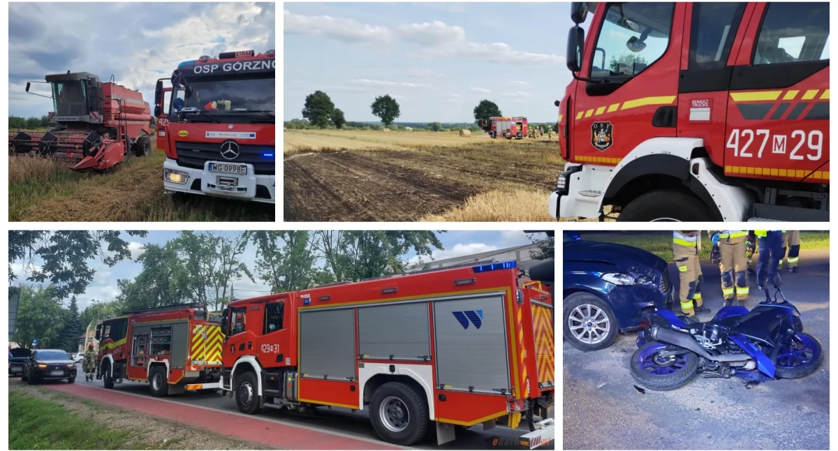 Pożary - interwencje straży, Walka ogniem żniwa seria zdarzeń drogach Kronika strażacka - zdjęcie, fotografia