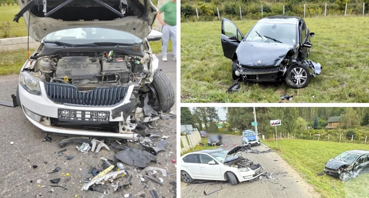 Wypadki drogowe , Czołowe zderzenie samochodów Nieletnia pasażerka szpitalu - zdjęcie, fotografia