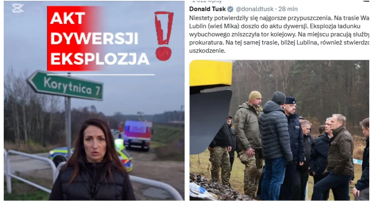 Akt dywersji i eksplozja na torach - Premier Tusk po 24 h potwierdza informacje starosty Kurowskiej