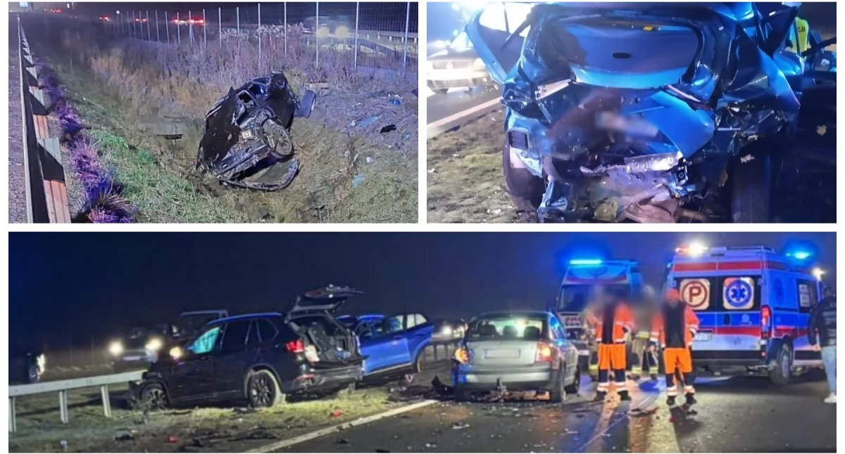 Dwa wypadki na ekspresówce! Dachowanie, zderzenie trzech samochodów i kilkugodzinne utrudnienia