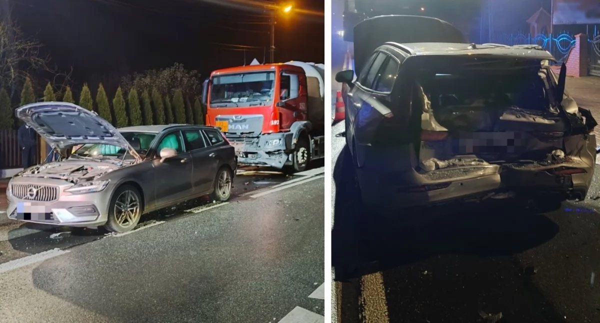 Wypadki drogowe , Zatrzymał przed pasami uderzyła niego ciężarówka! kolizja ostrzeżenie! - zdjęcie, fotografia