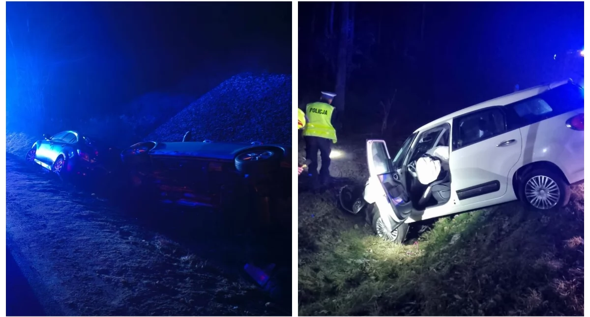 Wypadki drogowe , Seria świątecznych kolizji drogach powiatu jednym rowie - zdjęcie, fotografia