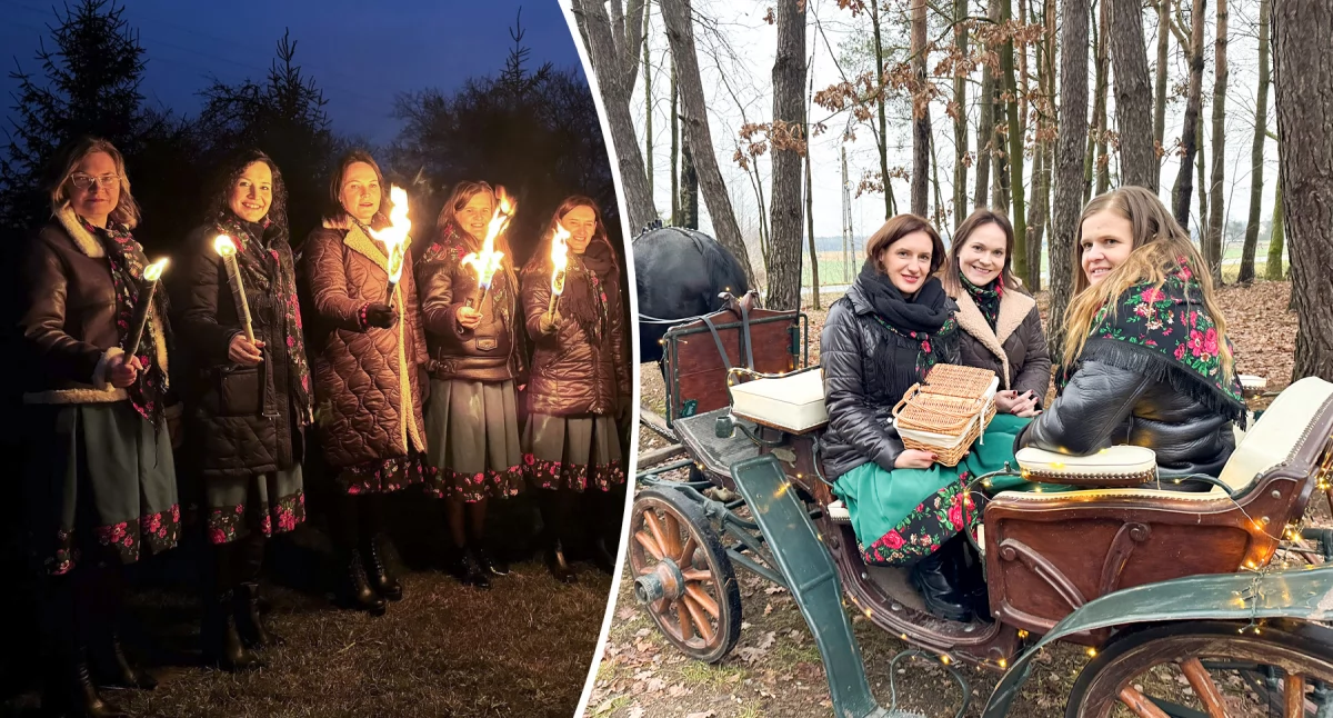 Zdjcie: W teledysku członkinie KGW przygotowują się do roznoszenia świątecznych życzeń do skrzynek mieszkańców Jaźwin