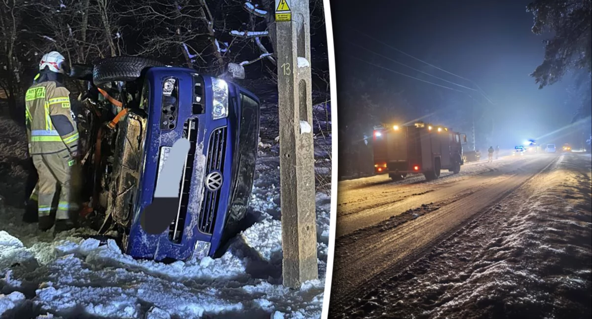 Wypadki drogowe , Zimowe wyprzedzanie zakończył rowie Seria kolizji drogach powiatu - zdjęcie, fotografia