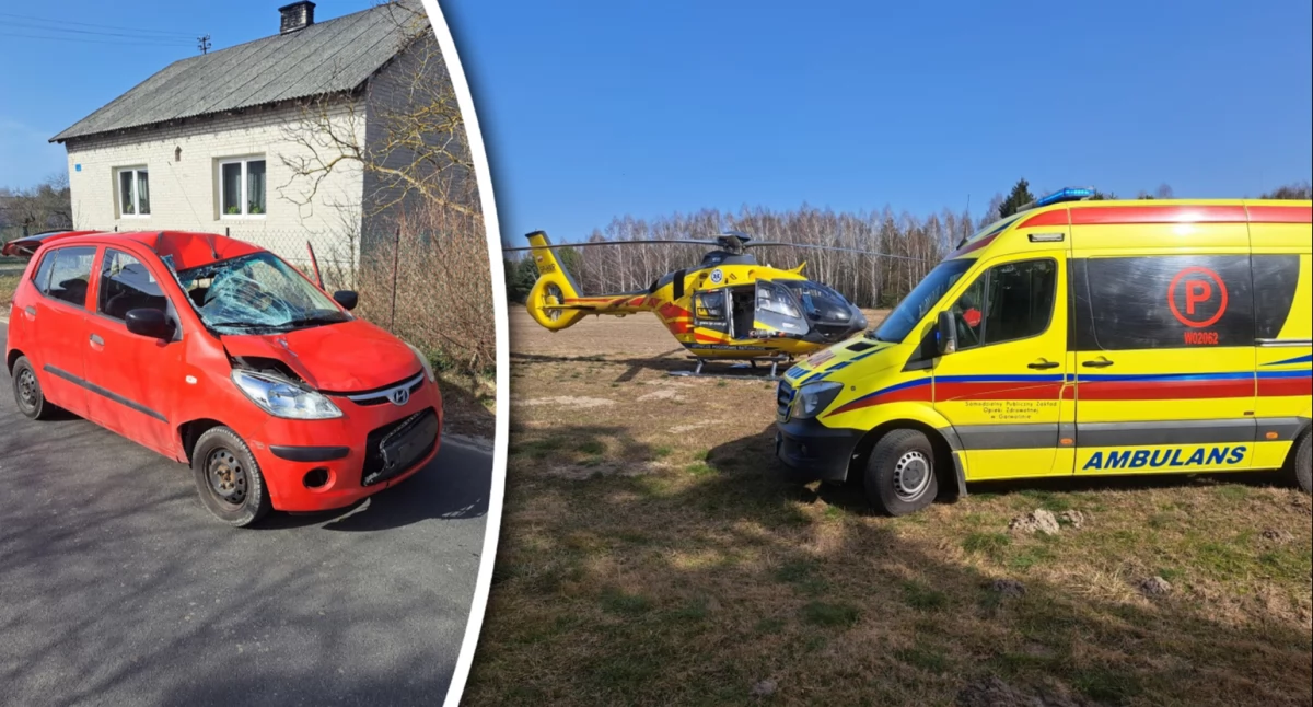 Wypadki drogowe , Potrącenie rowerzysty Śmigłowiec zabrał rannego szpitala - zdjęcie, fotografia