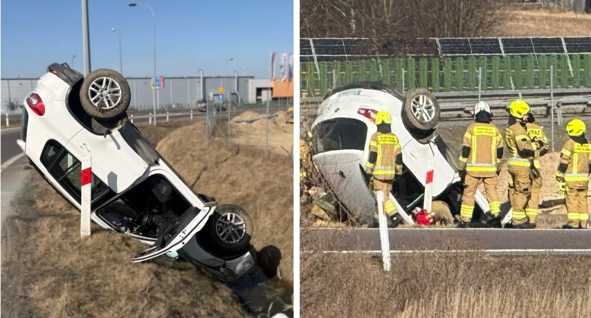 Wypadki drogowe , Dachowanie młody kierowca stracił panowanie autem - zdjęcie, fotografia