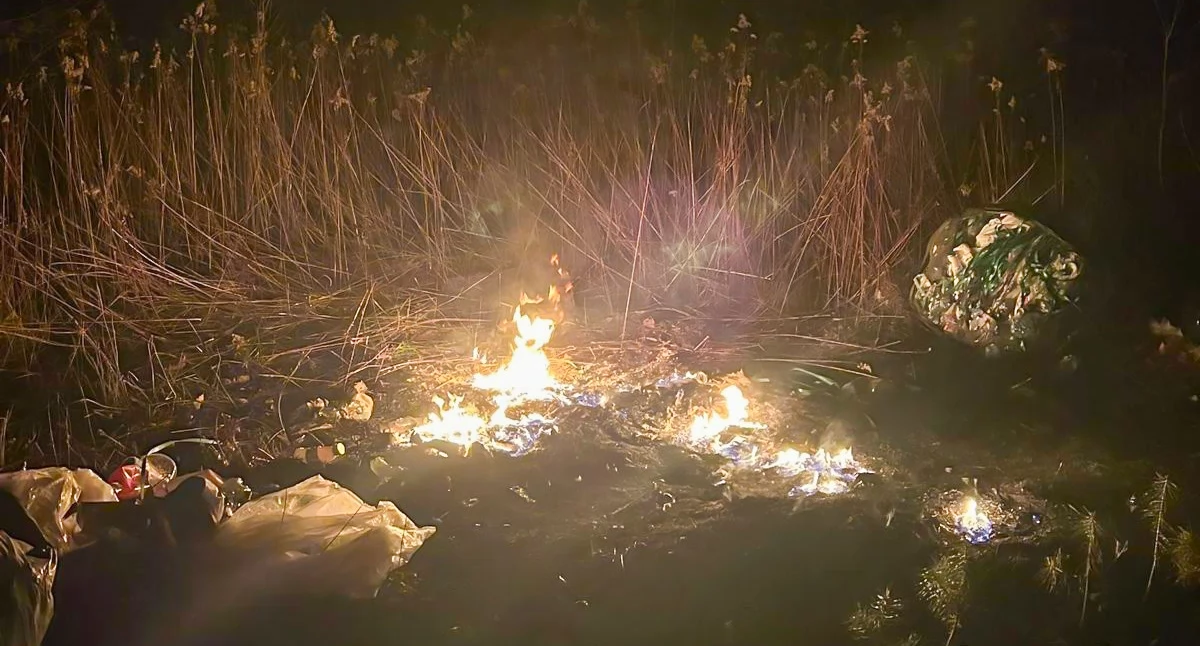 Pożary - interwencje straży, Pożar śmieci między Gocławiem Puznówką Strażacy akcji - zdjęcie, fotografia