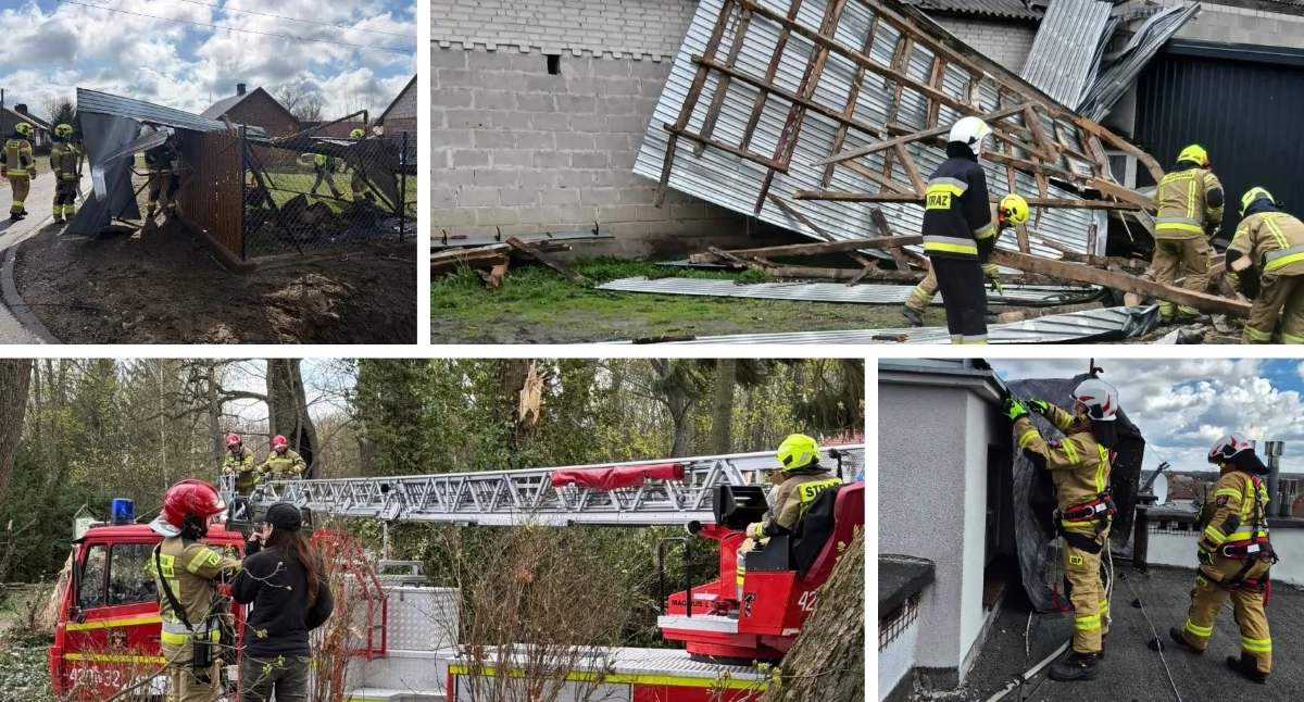 Pożary - interwencje straży, Strażacy walczyli skutkami wichury powiecie garwolińskim uszkodzenia dachów powalone drzewa - zdjęcie, fotografia