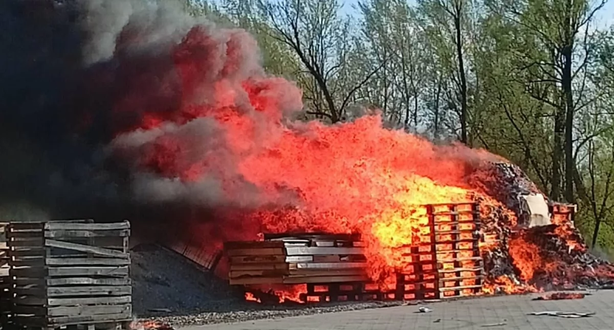 Pożary - interwencje straży, Strażacy ugasili pożar palet - zdjęcie, fotografia