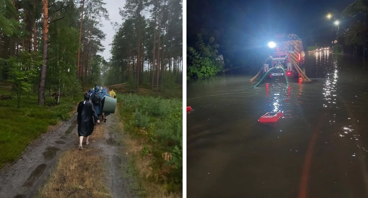 Pożary - interwencje straży, Nawałnice powiatem garwolińskim Ewakuacja obozu harcerskiego zalane ulice - zdjęcie, fotografia