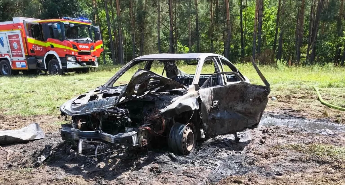 Pożary - interwencje straży, Samochód spłonął podczas jazdy kierownicą siedział latek - zdjęcie, fotografia
