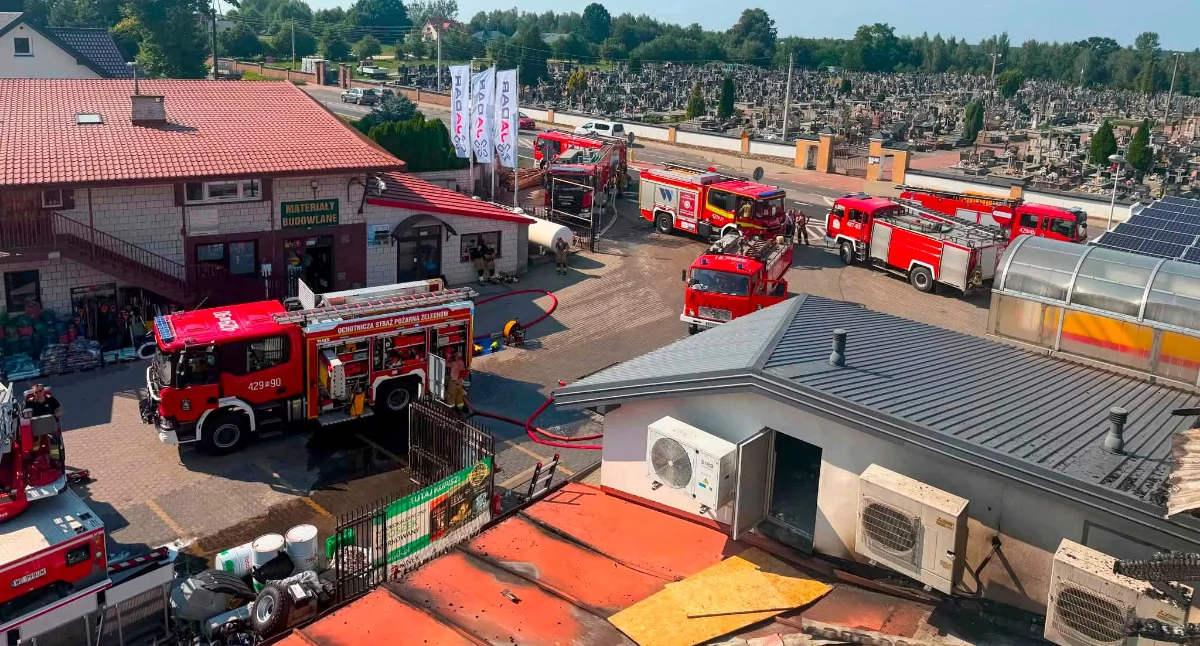 Zdjęcie: Największe siły skierowano 6 sierpnia do Żelechowa, gdzie po godz. 12 wybuchł pożar budynku usługowo-handlowego, fot. OSP Żelechów