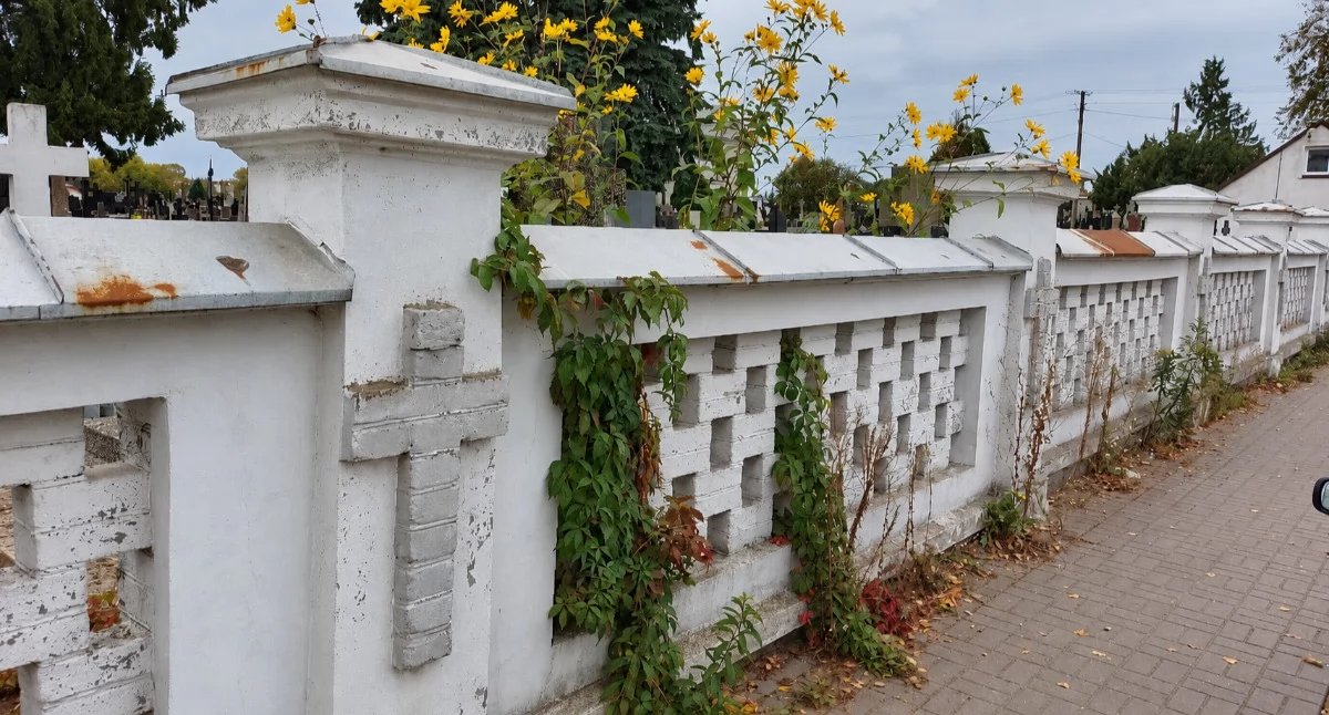 Interwencje Miejskie, Chwasty porastają ogrodzenie cmentarza Proboszcz wyjaśnia - zdjęcie, fotografia