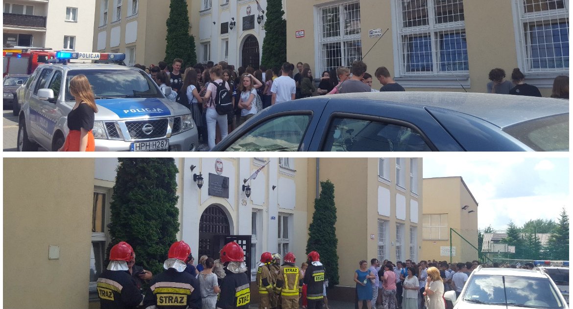 Pożary - interwencje straży, Ewakuacja Długiej Drażniący zapach szkole - zdjęcie, fotografia