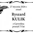  27 stycznia 2026 r. zmarł  Ryszard Kulik  z Garwolina, przeżył 75 lat 
