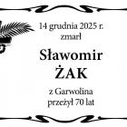  14 grudnia 2025 r. zmarł  Sławomir Żak  z Garwolina, przeżył 70 lat 
