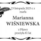  23 listopada 2025 r. zmarła  Marianna Wiśniewska  z Pilawy, przeżyła 81 lat 
