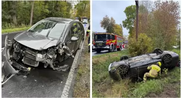 Wypadek na DK 76 – Zderzenie, dachowanie i jedna osoba poszkodowana