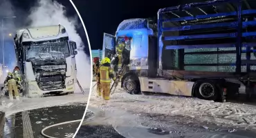 Pożar ciężarówki na trasie S17. Nocna akcja służb w Trojanowie