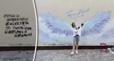 Zamiast wulgarnego napisu są skrzydła. Tak zmieniła się ściana przy Kościuszki w Garwolinie